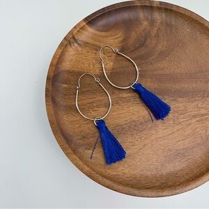4/$15 Blue Tassels Silver Hoop Dangling Earrings